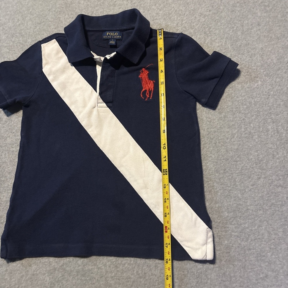 Polo Ralph Lauren Big Pony Boys Sz‎ 7 Polo Shirt Striped Blue White - Picture 7 of 11